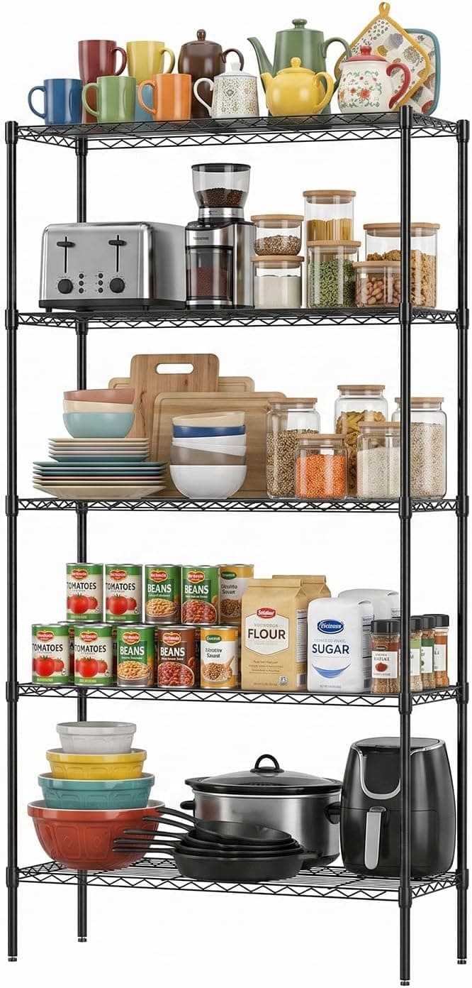 FDW 5-Tier Wire Shelf, 36 x 14 x 72 in, product photo from the listing
