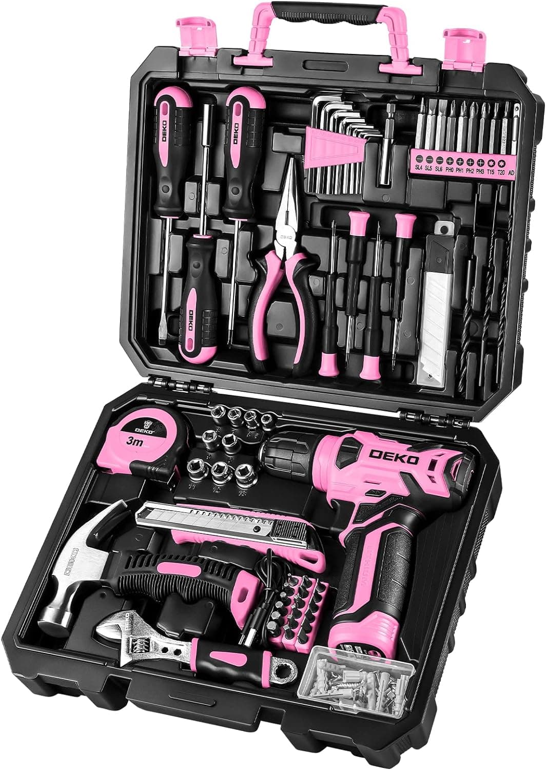DEKOPRO 126-Piece Set with 8V Cordless Drill, product photo from the listing