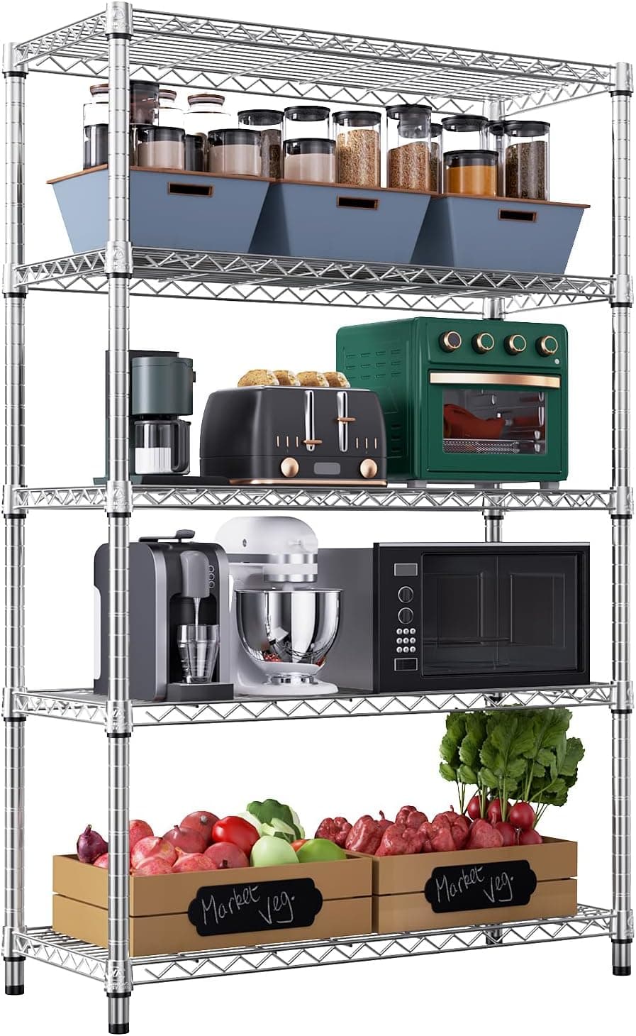 M MZG 5-Tier Steel Rack, 17.7 x 47.2 x 72.3 in, product photo from the listing